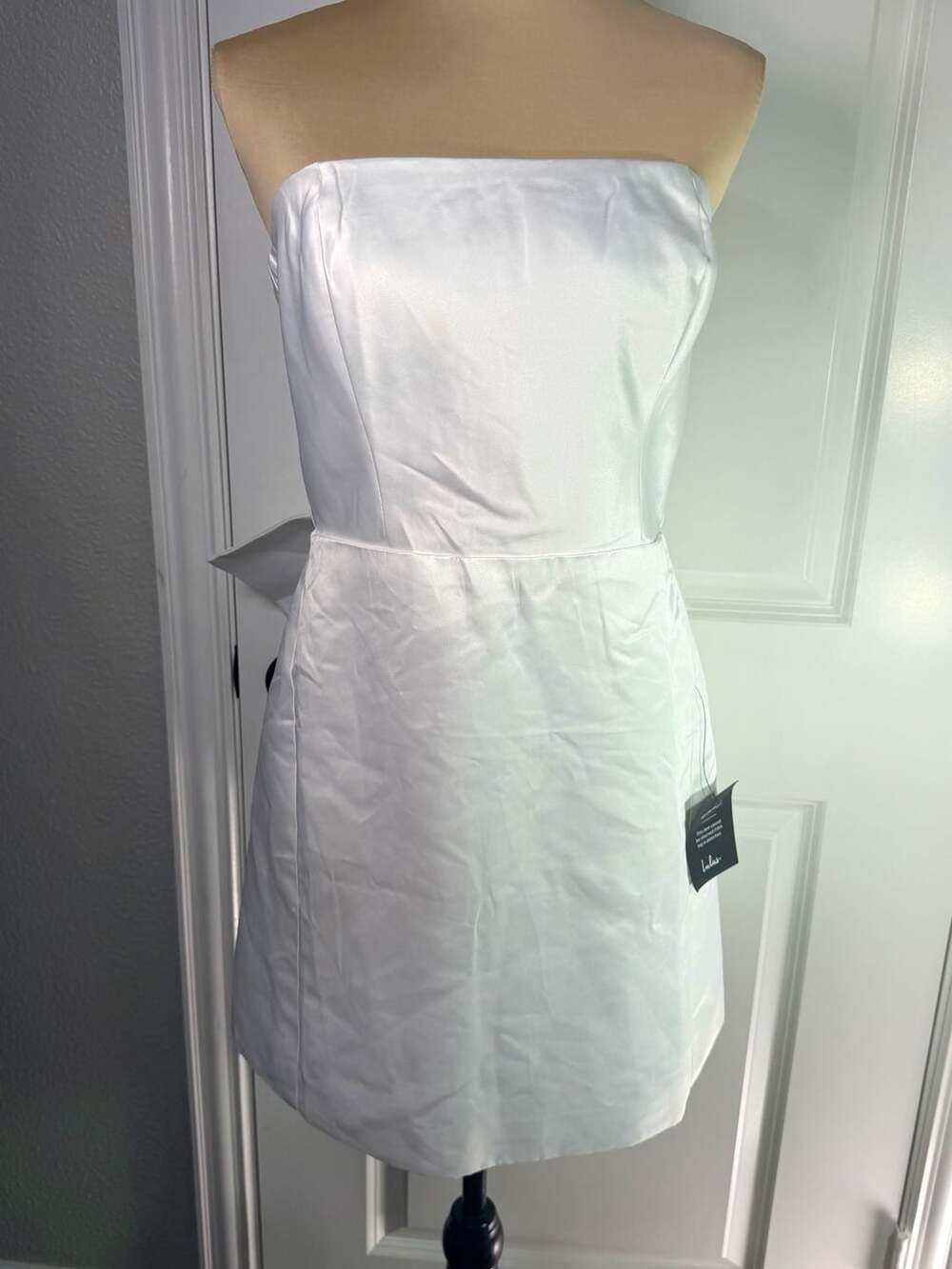 Lulus Cocktails on Me Cream Satin Strapless Mini Dress with Bow